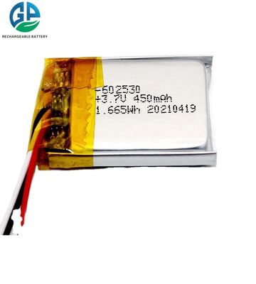 KCの再充電可能なリチウム ポリマー電池3.7V 450mAh 1.665Wh 602530
