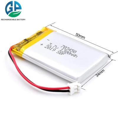 703450 3.7V 1300mAh 充電式リチウムポリマーバッテリー (PCMおよび過放電保護付き)