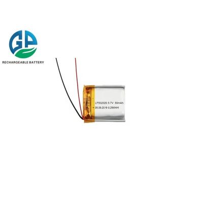 80mAh 3.7V リチウムポリマーバッテリー 302020 - LEDライト用のコンパクトLiPoバッテリー