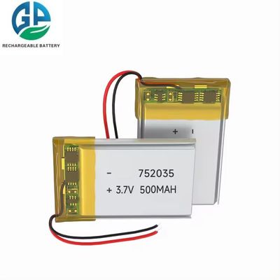 KC CB IEC62133 承認 リチャージ可能なリポバッテリー 3.7V 500mAh 752035