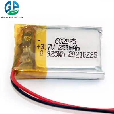 IEC62133 KC 承認されたポリマー リチャージ可能なリポ 602025 250mah 3.7v リチウム電池