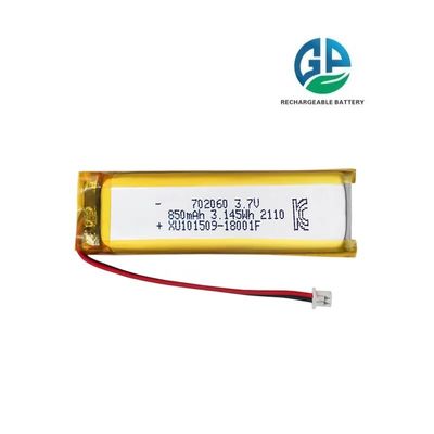 KC,MSDS,RoHS 承認 リチャージ可能なリオン電池 3.7v 850mAh リチウムポリマー電池 702060