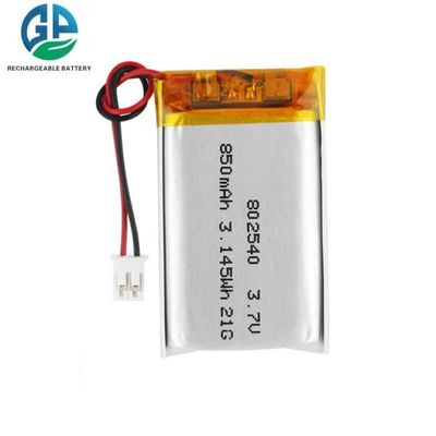 3.7V 850mAh 802540 KC IEC62133 承認されたリポリ充電可能なリチウムポリマーバッテリー
